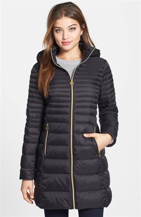 michael kors packable down coat with hood|Michael Kors ultra lightweight down.